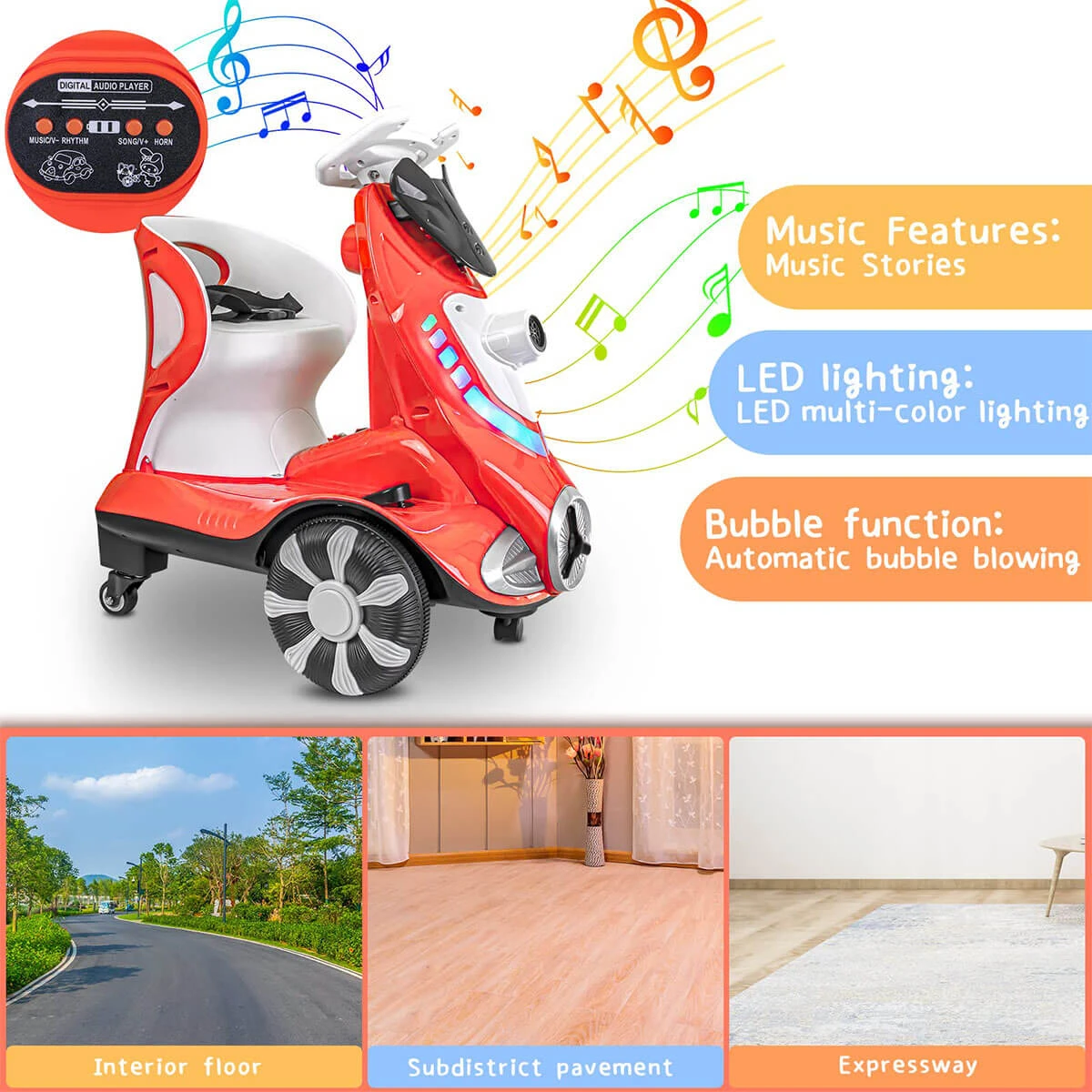 Electric Scooter Anti-Rollover Electric Car Kids Bubble Car Dual Drive With Light & Music 6 Electric Scooter Anti-Rollover Electric Car Kids Bubble Car Dual Drive With Light & Music - Image 6