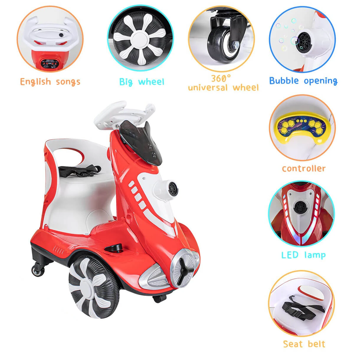 Electric Scooter Anti-Rollover Electric Car Kids Bubble Car Dual Drive With Light & Music 9 Electric Scooter Anti-Rollover Electric Car Kids Bubble Car Dual Drive With Light & Music - Image 9