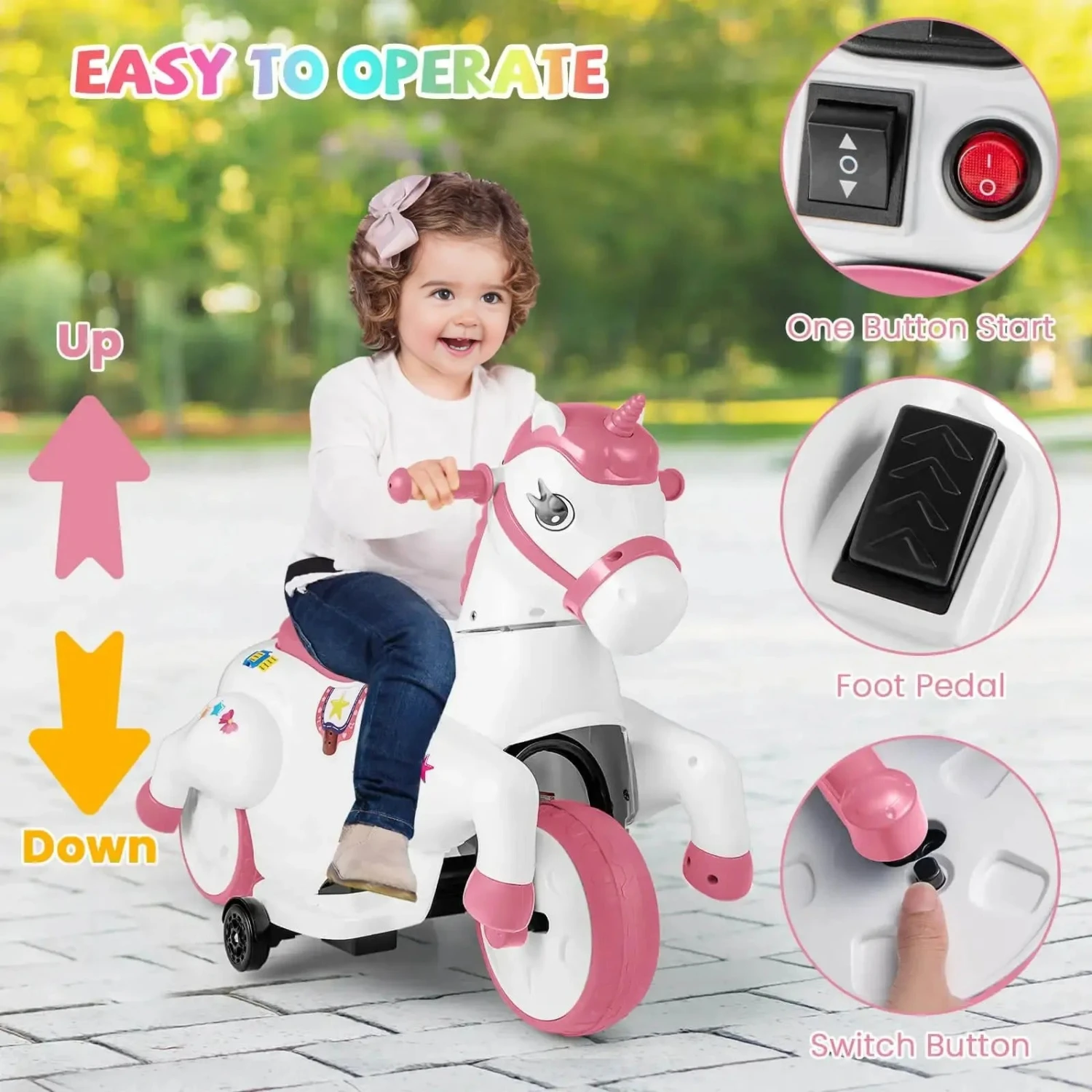 12V Kids Ride-On Toy With Training Wheels Dual Riding Modes Music Safety Horse Toy For Girls 4 12V Kids Ride-On Toy With Training Wheels Dual Riding Modes Music Safety Horse Toy For Girls - Image 4