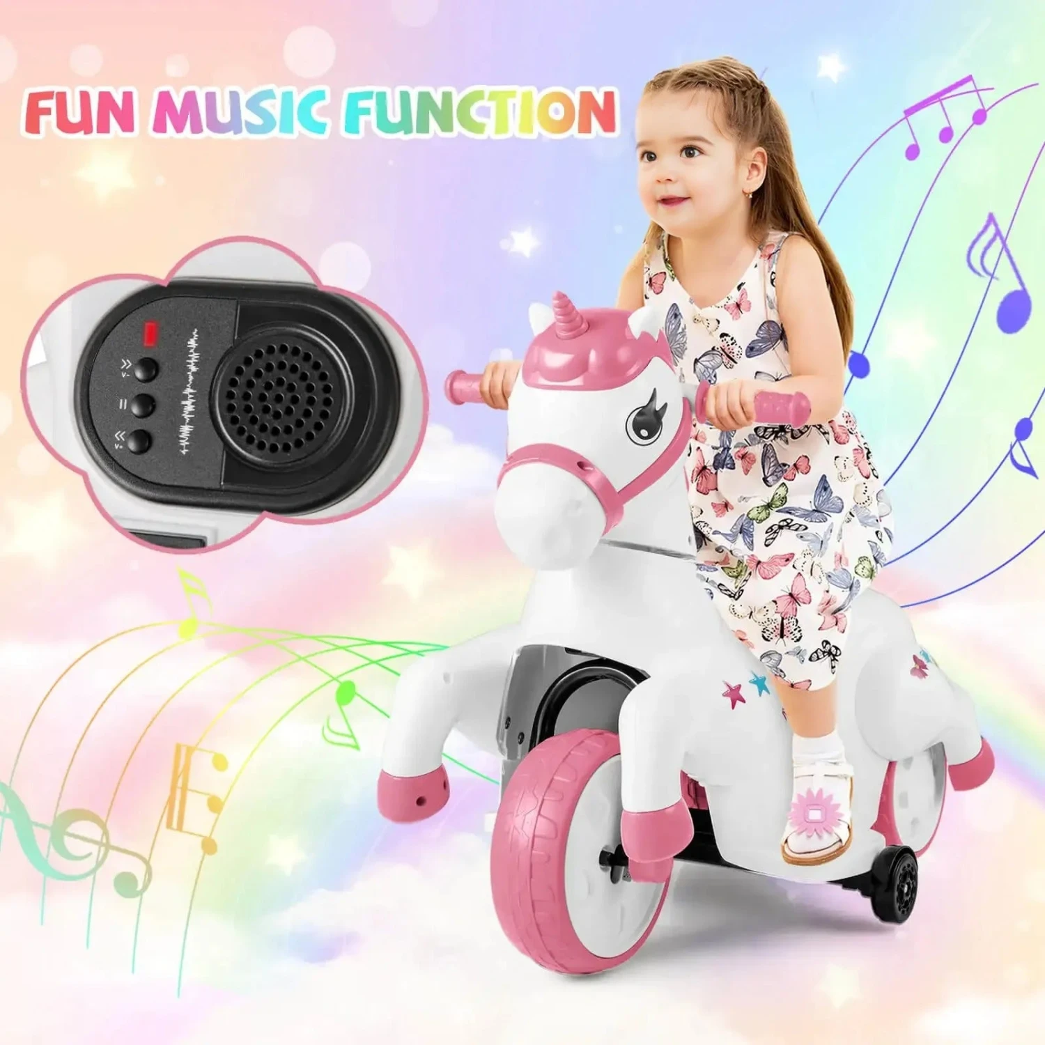 12V Kids Ride-On Toy With Training Wheels Dual Riding Modes Music Safety Horse Toy For Girls 6 12V Kids Ride-On Toy With Training Wheels Dual Riding Modes Music Safety Horse Toy For Girls - Image 6