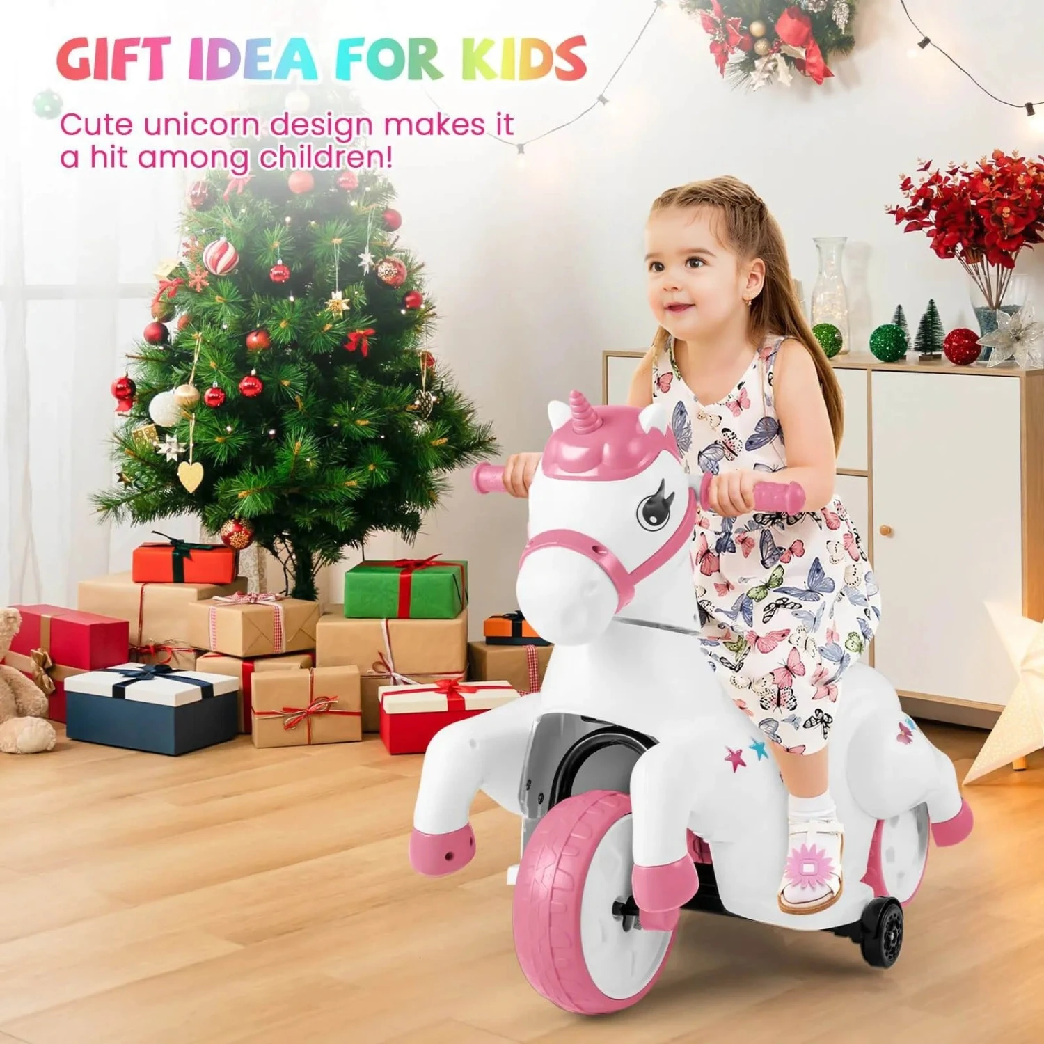 12V Kids Ride-On Toy With Training Wheels Dual Riding Modes Music Safety Horse Toy For Girls 2 12V Kids Ride-On Toy With Training Wheels Dual Riding Modes Music Safety Horse Toy For Girls - Image 2