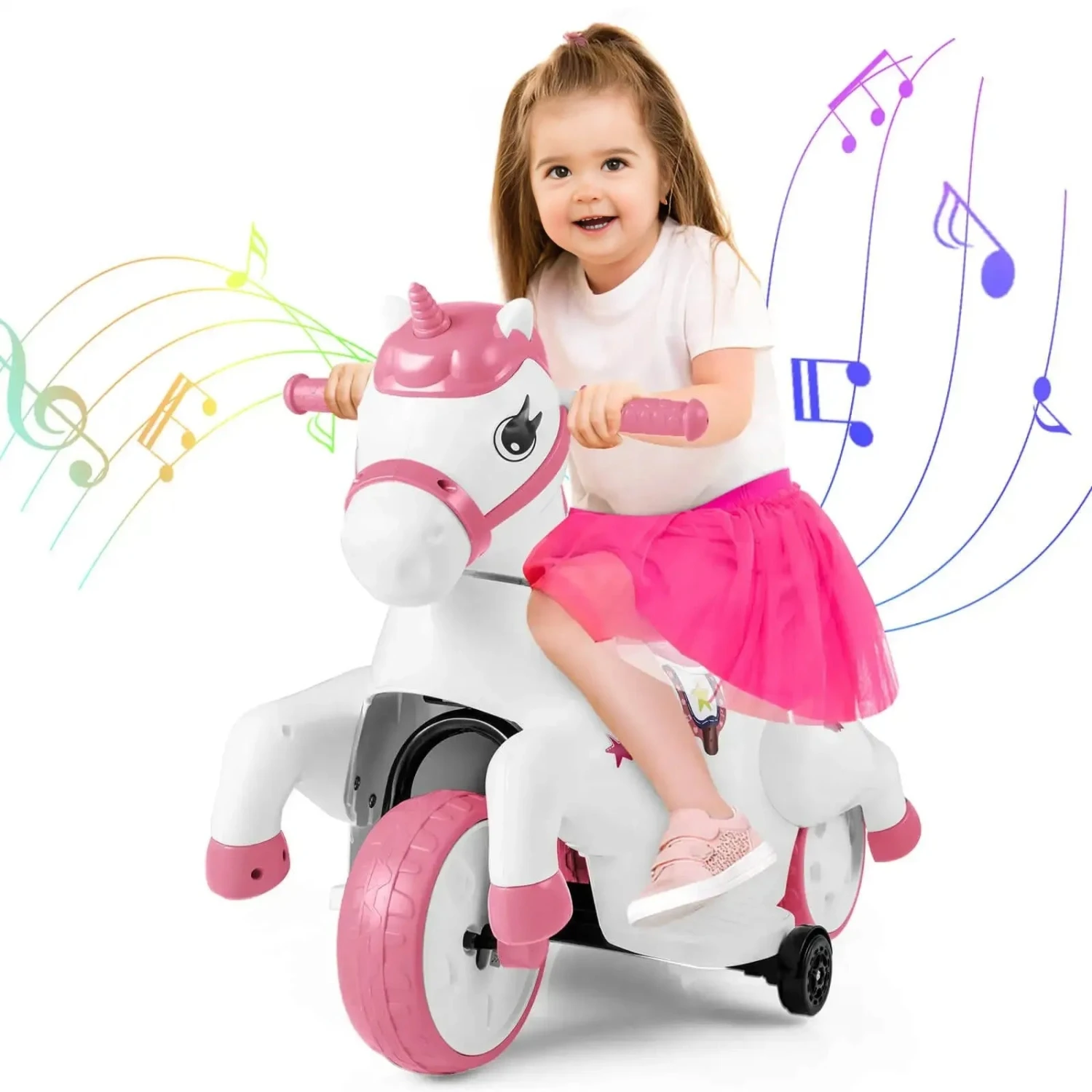 12V Kids Ride-On Toy With Training Wheels Dual Riding Modes Music Safety Horse Toy For Girls 1 12V Kids Ride-On Toy With Training Wheels Dual Riding Modes Music Safety Horse Toy For Girls