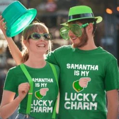 Couples Saint Patricks Day T-shirt And Hat Lucky Green Costume Irish Festival Outfit
