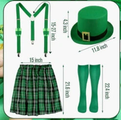 Mens St. Patrick’s Day Costumes Green Plaid Pleated Skirt Hat Suspenders Socks 4Pcs Suit -Sun Baby Sales Store 1740566556218klb 1739868715857