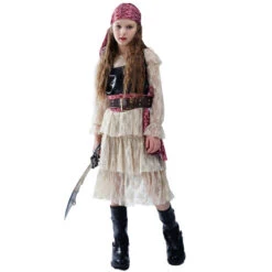 Girls Halloween Pirate Dress Childrens Pirate Costume With Vest Belt And Bandana For Cosplay