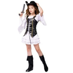 Kids Pirate Costume Girls White Halloween Pirate Dress Vest And Hat Suit 9 Kids Pirate Costume Girls White Halloween Pirate Dress Vest And Hat Suit -Sun Baby Sales Store 1748073362515lkh 1747375522017