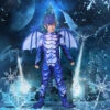 Kids Dinosaur Costume Blue Frost Dragon Jumpsuit With Tail Wing Mask For Cosplay