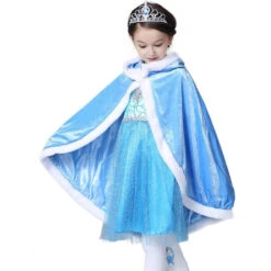 Fur Elsa Anna Princess Hooded Cape Cloaks Costume For Girls Dress Up