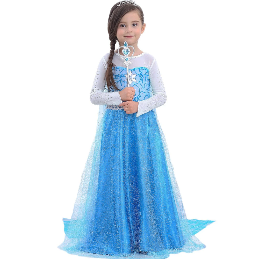 Kids Elsa Princess Dress And Accessories Snow Queen Cosplay Party Princess Dress With Long Cape 2 Kids Elsa Princess Dress And Accessories Snow Queen Cosplay Party Princess Dress With Long Cape - Image 2