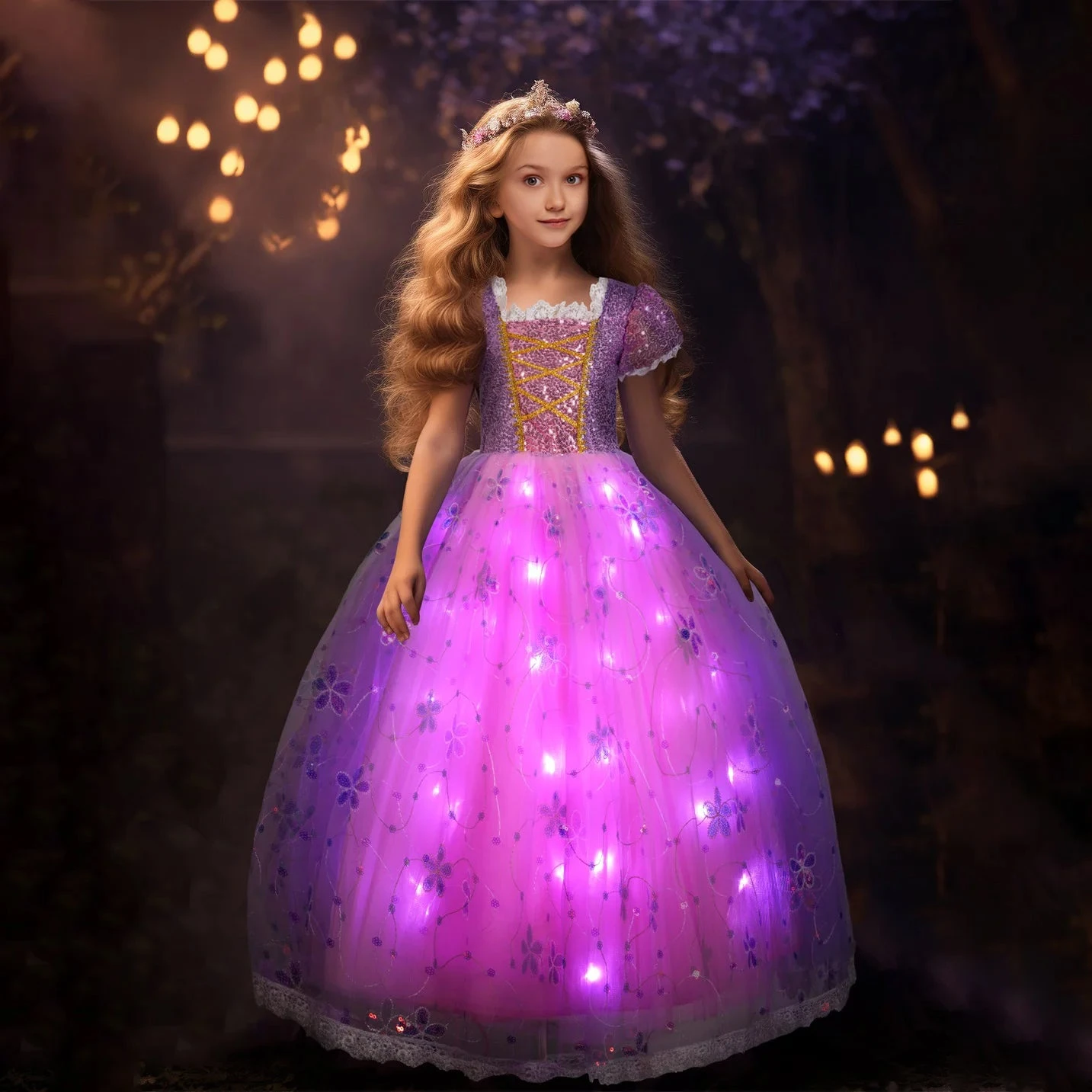 Princess Rapunzel Dress Girls Light Up Dress Puff Sleeve Party Dress Ball Gown 1 Princess Rapunzel Dress Girls Light Up Dress Puff Sleeve Party Dress Ball Gown