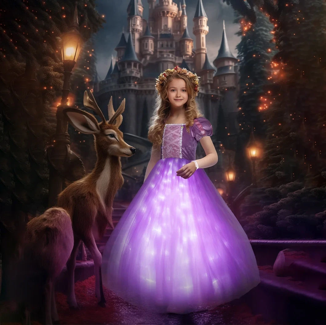 Kids Light Up Dress Long Hair Princess Of Corona LED Fancy Costume Birthday Party Outfit 1 Kids Light Up Dress Long Hair Princess Of Corona LED Fancy Costume Birthday Party Outfit