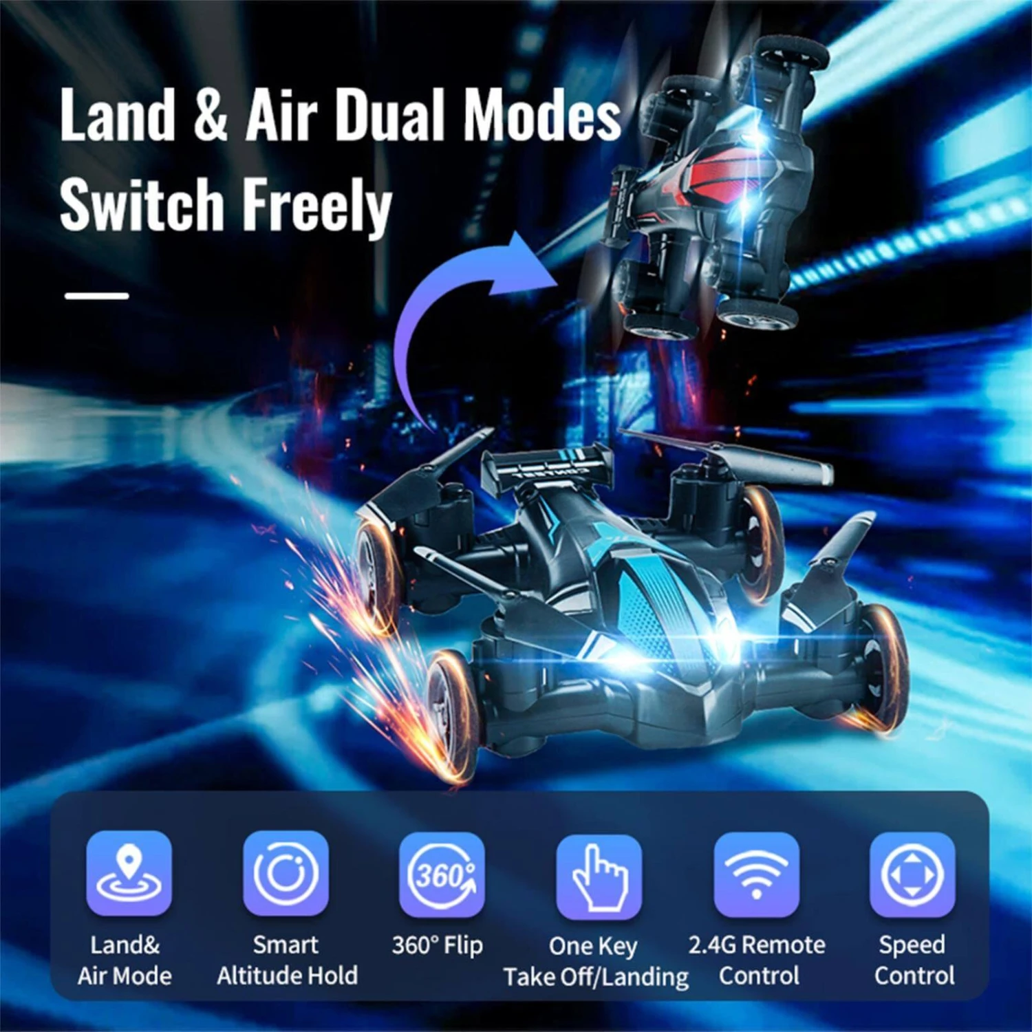 2in1 RC Drone Flying Cars Remote Control Quadcopter Stunt Land-Air Car With Speed Adjustment 10 2in1 RC Drone Flying Cars Remote Control Quadcopter Stunt Land-Air Car With Speed Adjustment - Image 10