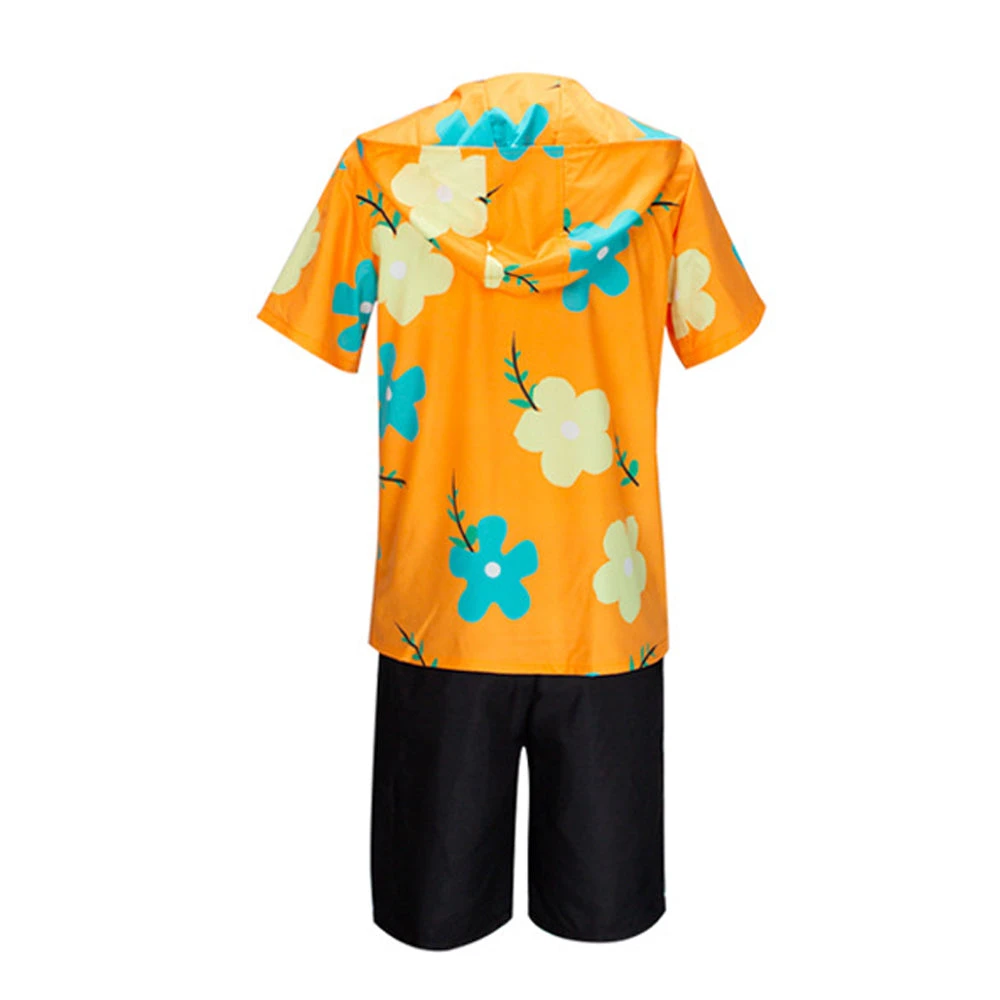 Mens Sanji Cosplay Costume Egghead Island Outfit Hooded Orange Shirt And Shorts Casual Costume For Vacation 3 Mens Sanji Cosplay Costume Egghead Island Outfit Hooded Orange Shirt And Shorts Casual Costume For Vacation - Image 3