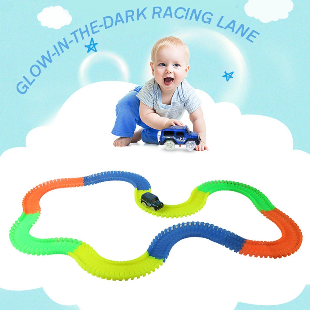 Magic Tracks With 9Ft Flexible Glow Racing Tracks 220Pcs And Light Up Racing Polic Car 2 Magic Tracks With 9Ft Flexible Glow Racing Tracks 220Pcs And Light Up Racing Polic Car - Image 2