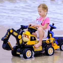 3-in-1 Toddler Excavator Cute Push Car Battery Powered Riding Car With Music And Light