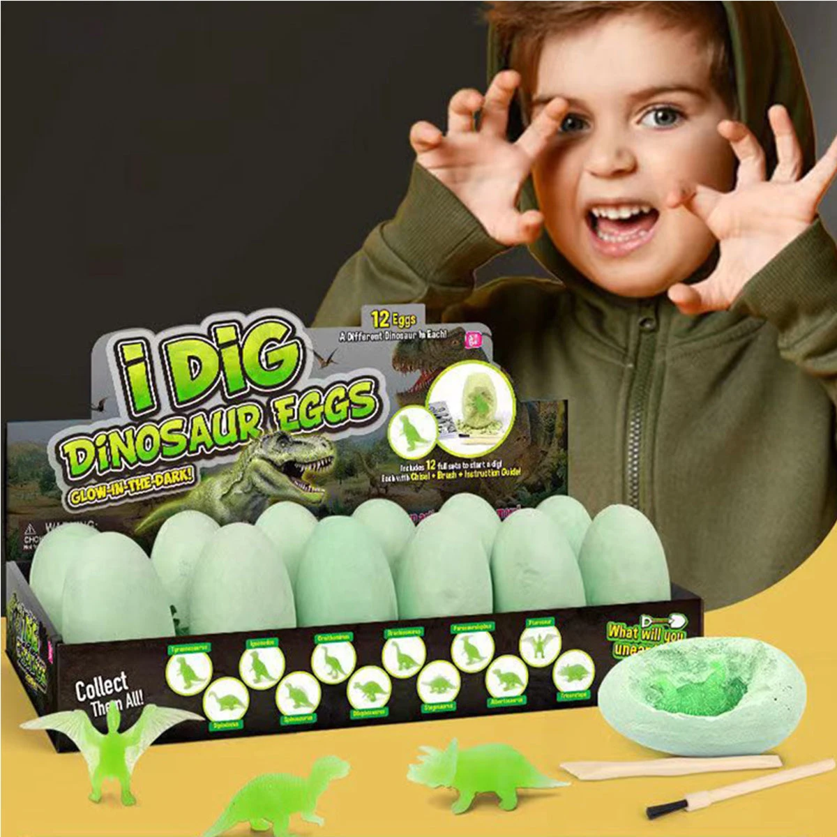 Glow In The Dark Dinosaur Eggs Excavation Kit 12-Pack Luminous Dinosaurs Surprise Dino Eggs 1 Glow In The Dark Dinosaur Eggs Excavation Kit 12-Pack Luminous Dinosaurs Surprise Dino Eggs