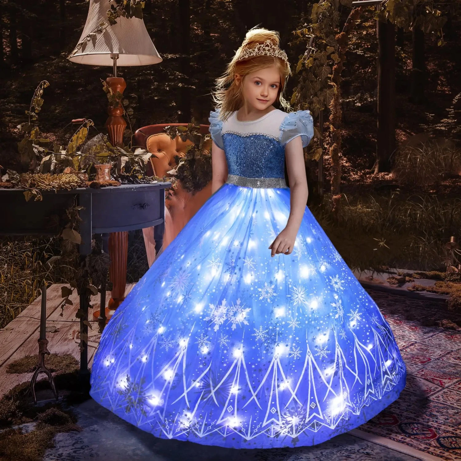 Elsa Costume Princess Dress Girls Light Up Dress Snowflake Trailing Party Dress Birthday Dres 2 Elsa Costume Princess Dress Girls Light Up Dress Snowflake Trailing Party Dress Birthday Dres - Image 2