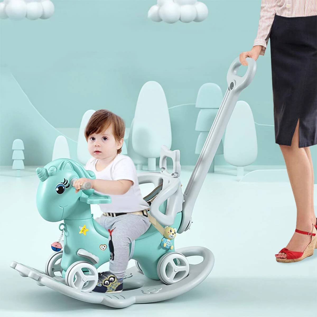 4-in-1 Baby Rocking Horse Cute Unicorn Toddler Ride Toy Detachable Push Handle Sliding Car For Boys Girls 2 4-in-1 Baby Rocking Horse Cute Unicorn Toddler Ride Toy Detachable Push Handle Sliding Car For Boys Girls - Image 2