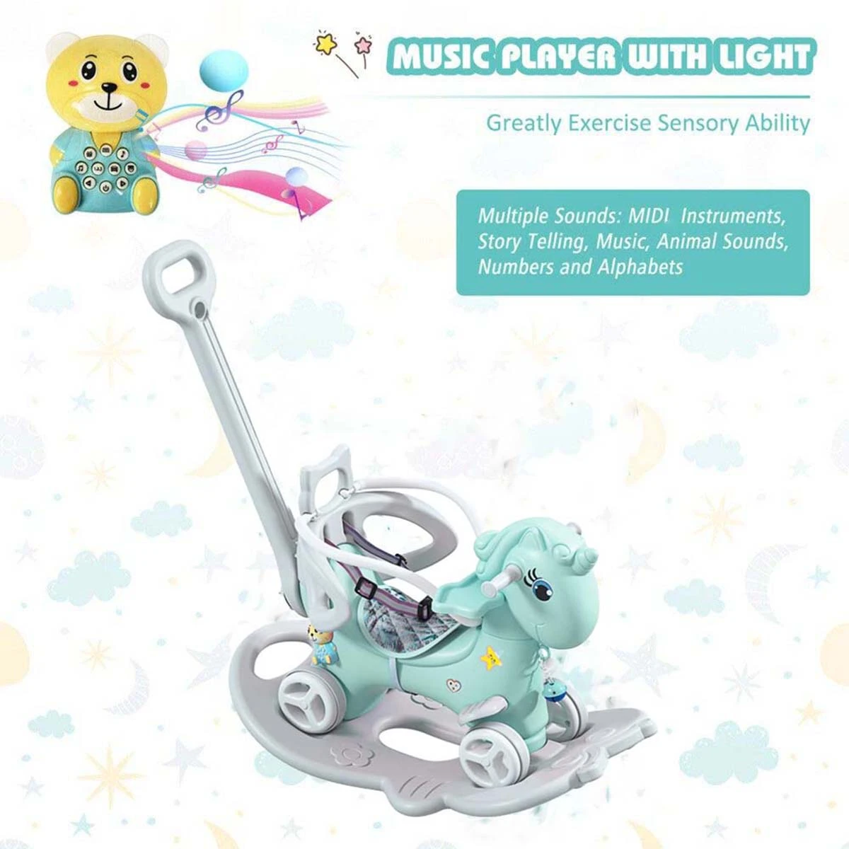 4-in-1 Baby Rocking Horse Cute Unicorn Toddler Ride Toy Detachable Push Handle Sliding Car For Boys Girls 7 4-in-1 Baby Rocking Horse Cute Unicorn Toddler Ride Toy Detachable Push Handle Sliding Car For Boys Girls - Image 7