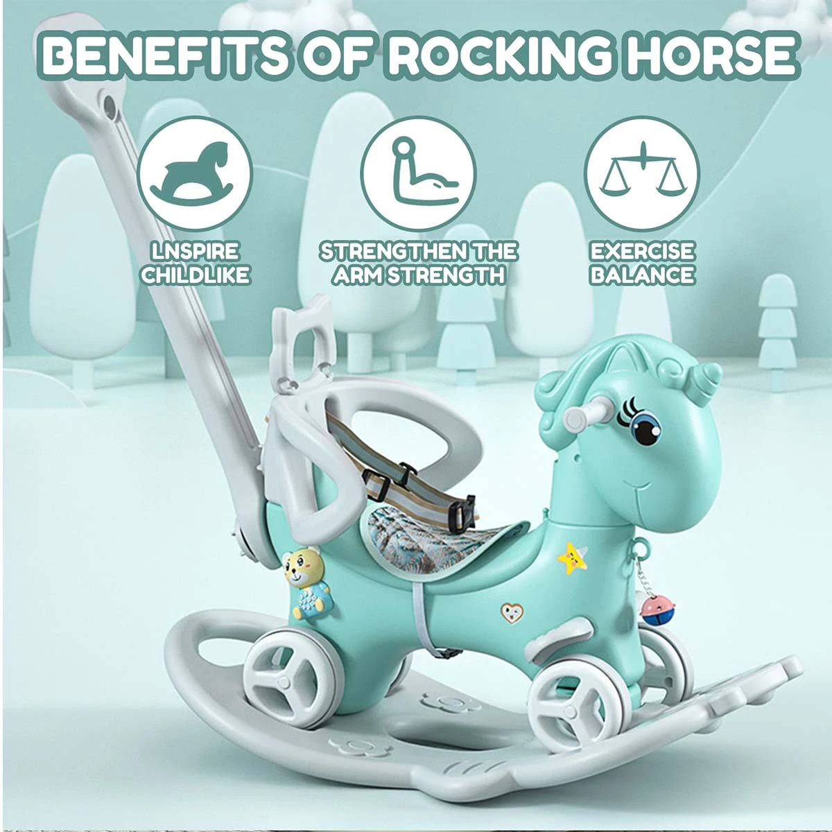 4-in-1 Baby Rocking Horse Cute Unicorn Toddler Ride Toy Detachable Push Handle Sliding Car For Boys Girls 5 4-in-1 Baby Rocking Horse Cute Unicorn Toddler Ride Toy Detachable Push Handle Sliding Car For Boys Girls - Image 5