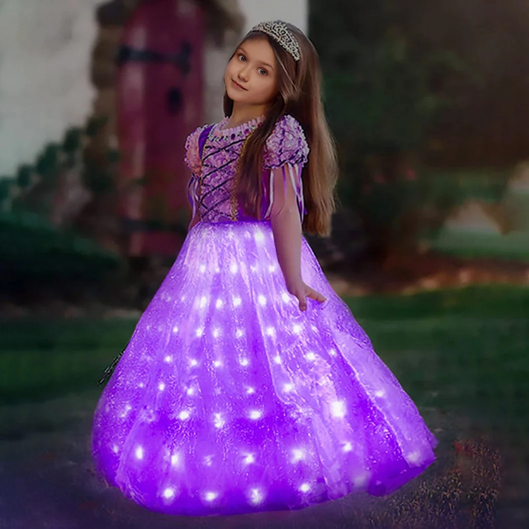 Girls Long Hair Princess Light Up Dress Fancy LED Ball Gown Dress For Party 1 Girls Long Hair Princess Light Up Dress Fancy LED Ball Gown Dress For Party