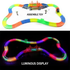 Magic Tracks With 9Ft Flexible Glow Racing Tracks 220Pcs And Light Up Racing Polic Car