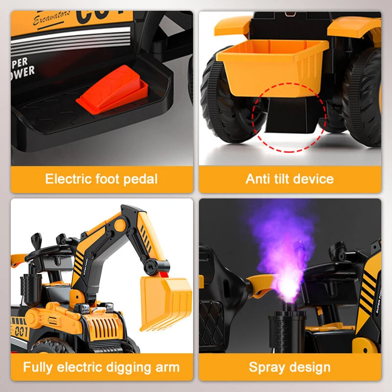 Toddler 3-in-1 Electric Excavator 6V Ride-on Stroller WIth Safe Belt Battery Power Excavator 6 Toddler 3-in-1 Electric Excavator 6V Ride-on Stroller WIth Safe Belt Battery Power Excavator - Image 6
