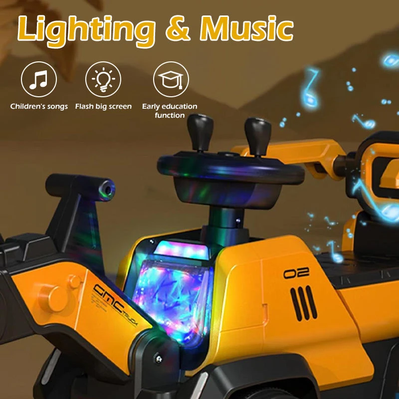 6V Electric Excavator Toddler Ride-On Toy Safe Belt Car Battery Powered With Parent Push Handle 8 6V Electric Excavator Toddler Ride-On Toy Safe Belt Car Battery Powered With Parent Push Handle - Image 8