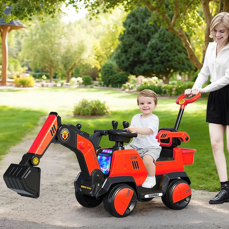 6V Electric Excavator Toddler Ride-On Toy Safe Belt Car Battery Powered With Parent Push Handle 2 6V Electric Excavator Toddler Ride-On Toy Safe Belt Car Battery Powered With Parent Push Handle - Image 2