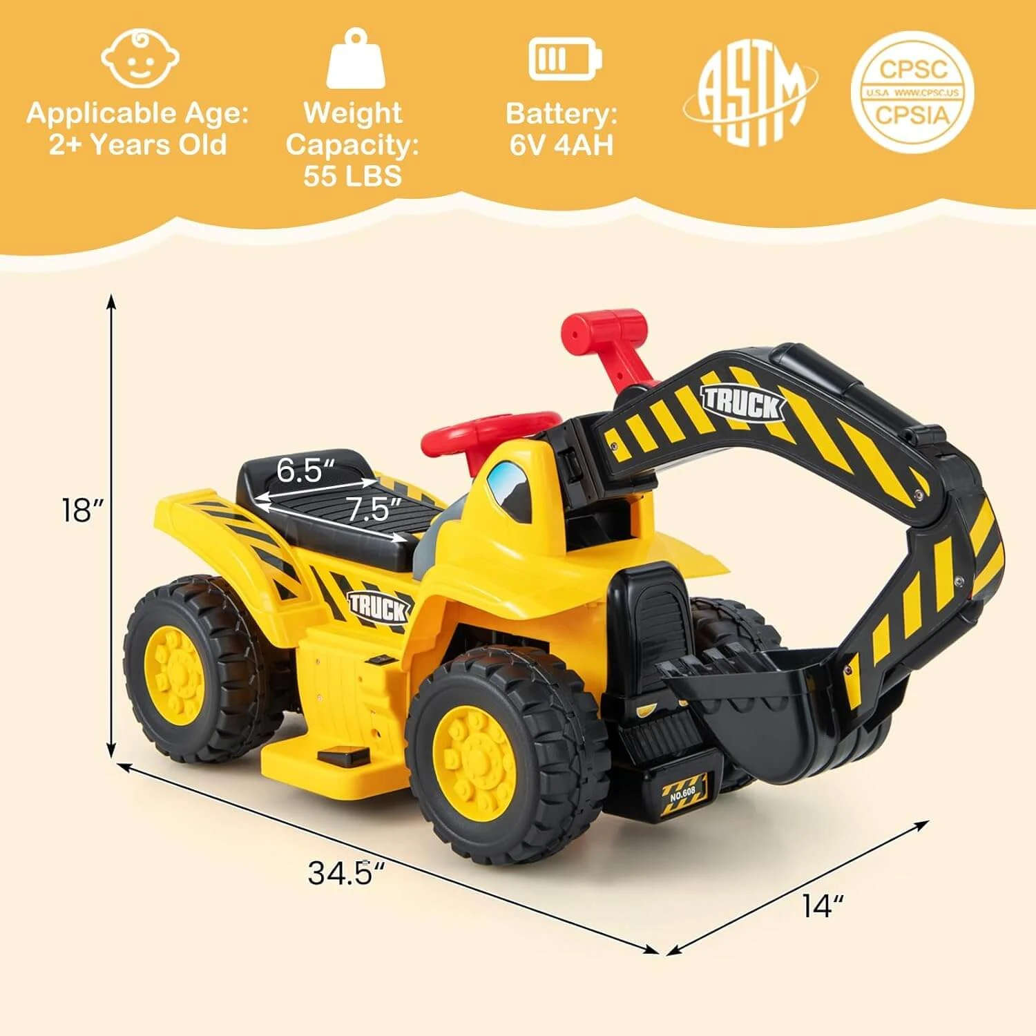 6V Electric Ride-on Excavator Kids Digger Toys With Simulation Sound 11 6V Electric Ride-on Excavator Kids Digger Toys With Simulation Sound - Image 11