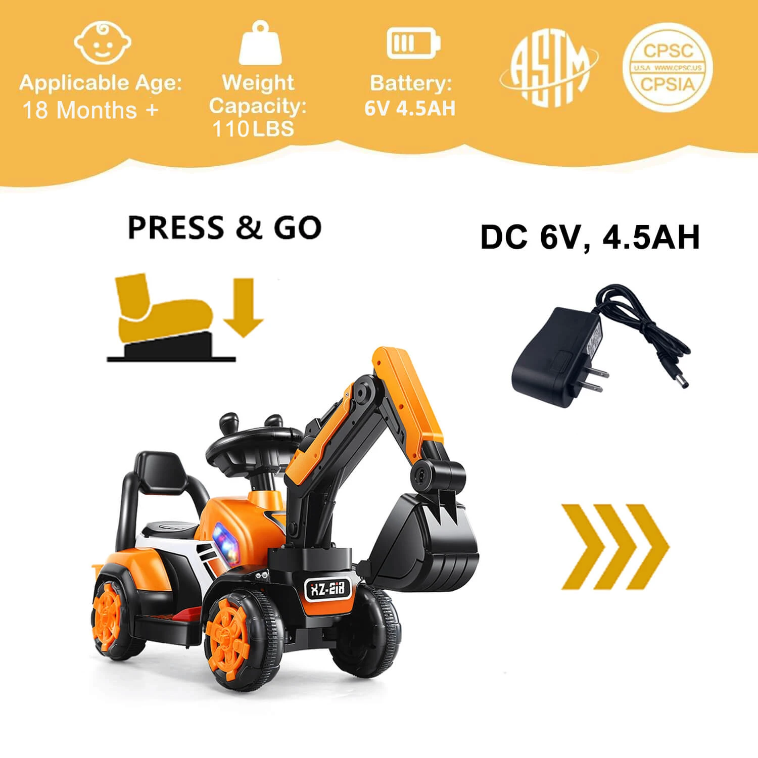 6V Electric Excavator Kids Ride-on Pedal Tractor With Power Digger & Music Sounds 9 6V Electric Excavator Kids Ride-on Pedal Tractor With Power Digger & Music Sounds - Image 9