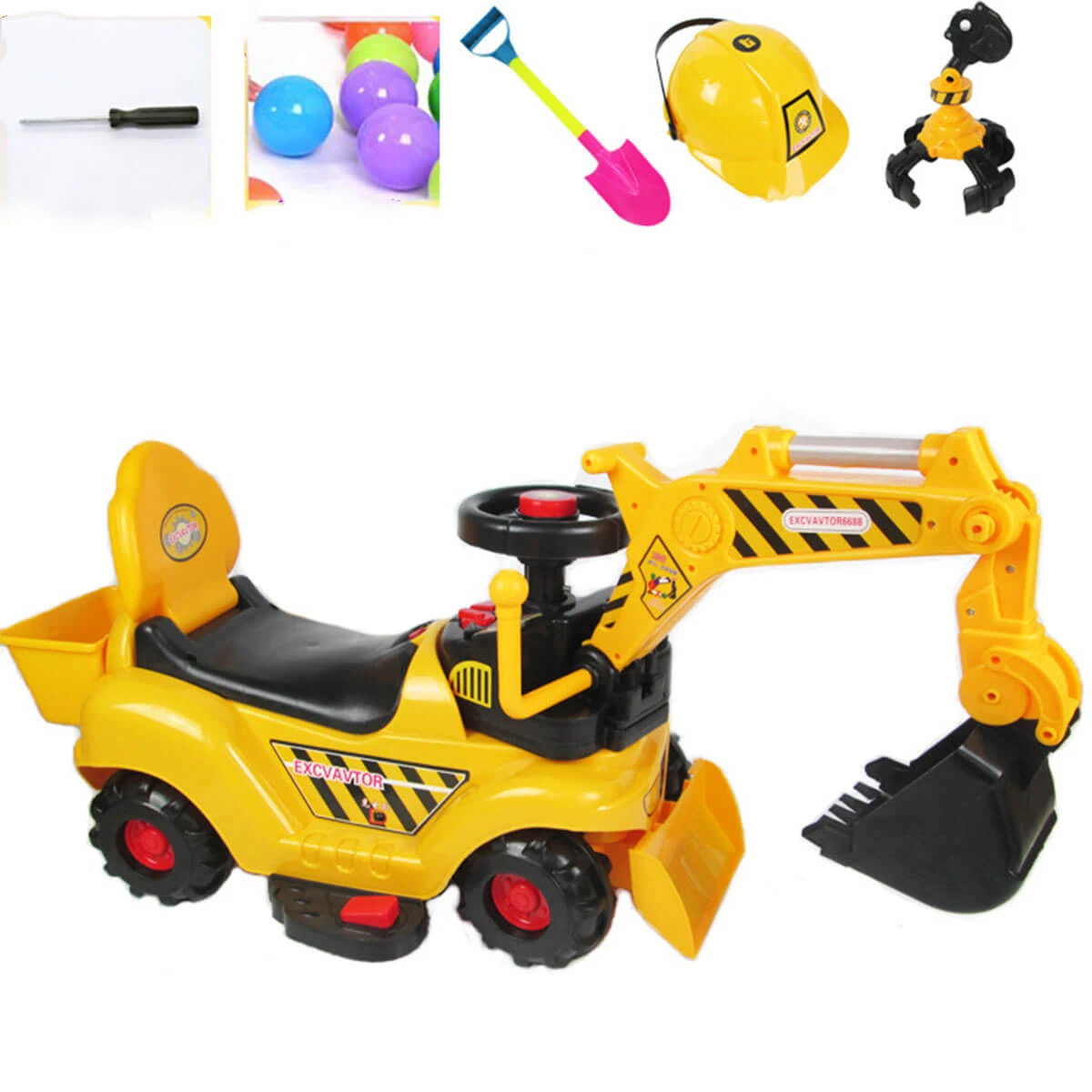 6V Kids Electric Excavator With Digging & Grabbing Outdoor Indoor Ride On Toy With Helmet & Music 2 6V Kids Electric Excavator With Digging & Grabbing Outdoor Indoor Ride On Toy With Helmet & Music - Image 2