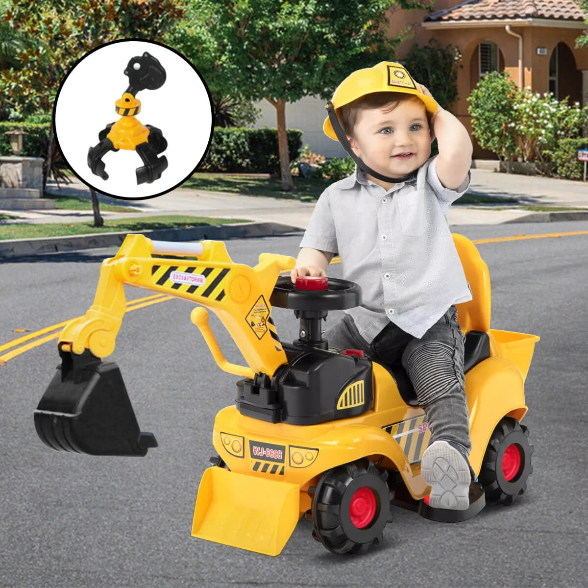 6V Kids Electric Excavator With Digging & Grabbing Outdoor Indoor Ride On Toy With Helmet & Music 1 6V Kids Electric Excavator With Digging & Grabbing Outdoor Indoor Ride On Toy With Helmet & Music