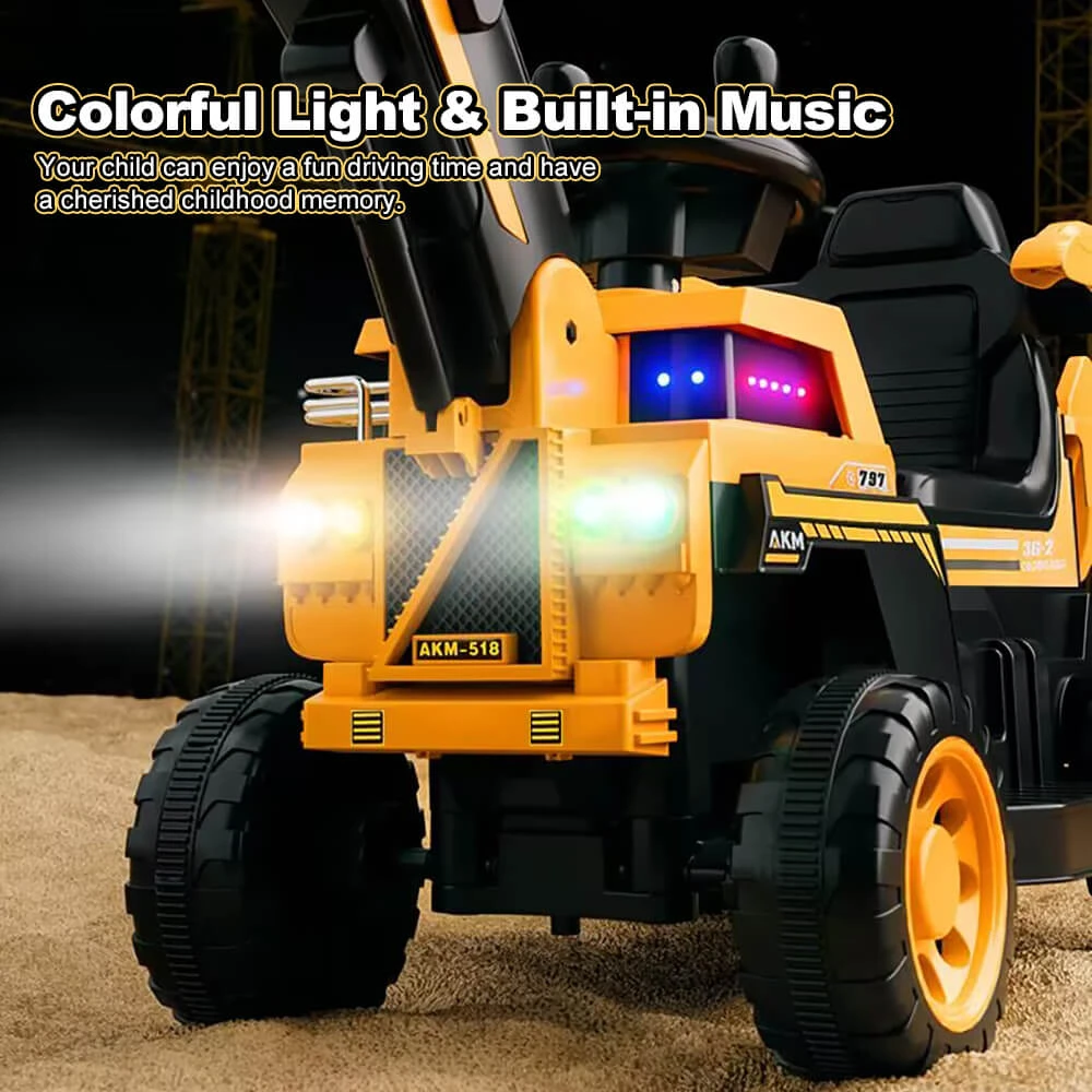 6V Toddler Excavator Electric Digging Arm Ride On Car With Large Wagon And Remote 7 6V Toddler Excavator Electric Digging Arm Ride On Car With Large Wagon And Remote - Image 7