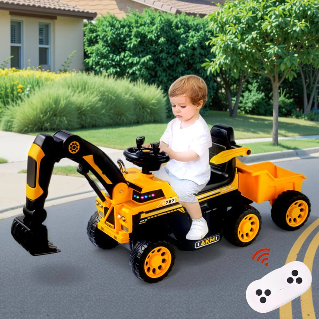 6V Toddler Excavator Electric Digging Arm Ride On Car With Large Wagon And Remote 2 6V Toddler Excavator Electric Digging Arm Ride On Car With Large Wagon And Remote - Image 2
