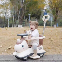 6V Unicorn 4-in-1 Kids Electric Car Bluetooth Ride-On Toy Detachable Push Handle With Music Light