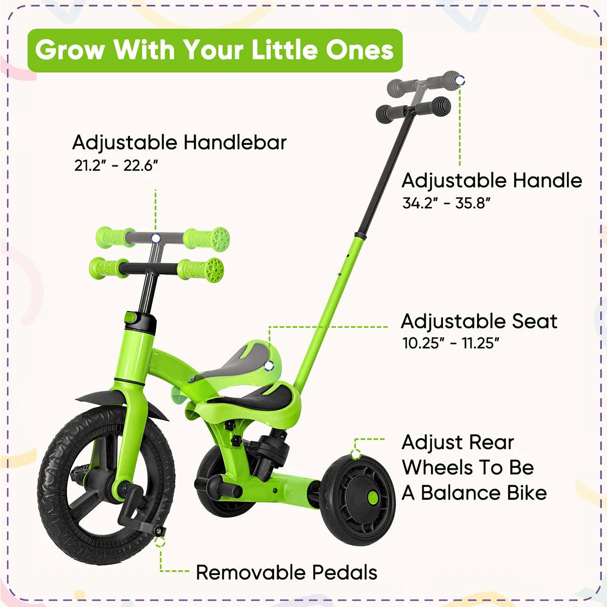 Stroller Bike 4 In 1 Tricycle With Detachable Push Bar Toddler Balance Bike Ride On Toys 6 Stroller Bike 4 In 1 Tricycle With Detachable Push Bar Toddler Balance Bike Ride On Toys - Image 6