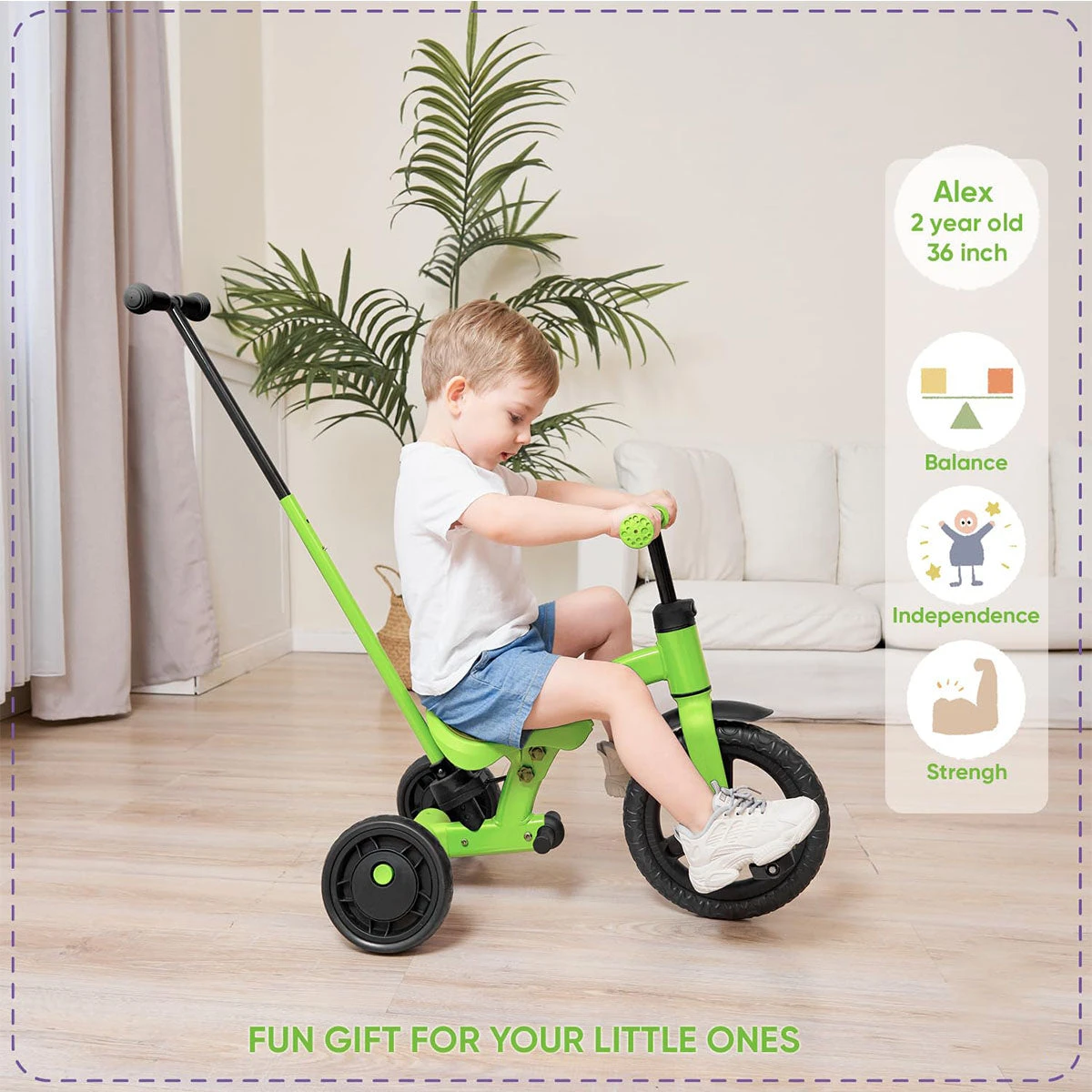 Stroller Bike 4 In 1 Tricycle With Detachable Push Bar Toddler Balance Bike Ride On Toys 5 Stroller Bike 4 In 1 Tricycle With Detachable Push Bar Toddler Balance Bike Ride On Toys - Image 5