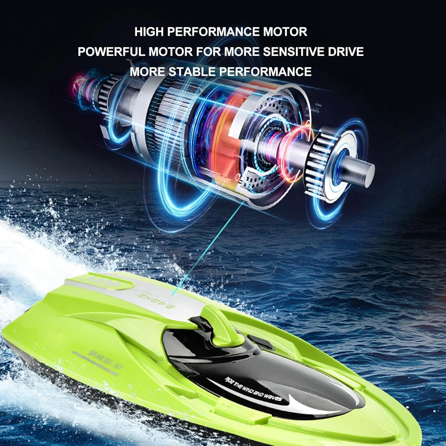 2.4G Remote Control Boat Twin Turbojet Speedboat Waterproof Racing Boat With Light For Kids 4 2.4G Remote Control Boat Twin Turbojet Speedboat Waterproof Racing Boat With Light For Kids - Image 4