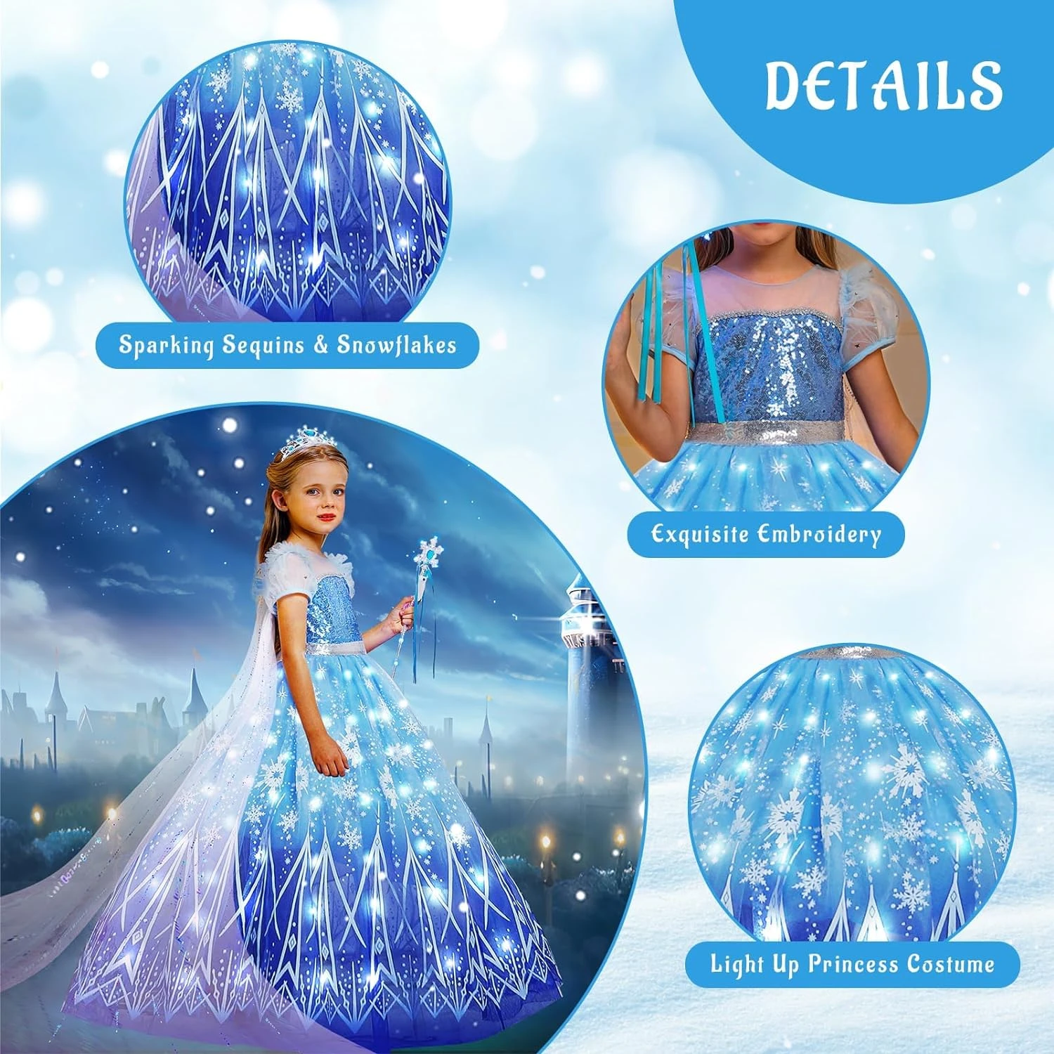 Elsa Costume Princess Dress Girls Light Up Dress Snowflake Trailing Party Dress Birthday Dres 8 Elsa Costume Princess Dress Girls Light Up Dress Snowflake Trailing Party Dress Birthday Dres - Image 8