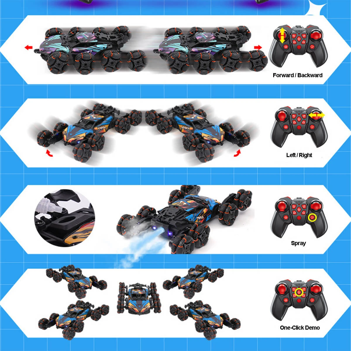 8WD Remote Control Car 2.4G Drift Stunt RC Car Double-Sided Climbing Car With Spray & Light 8 8WD Remote Control Car 2.4G Drift Stunt RC Car Double-Sided Climbing Car With Spray & Light - Image 8