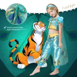 Kids Princess Jasmine Costume Halloween 4-pieces Full Set Cosplay Dress -Sun Baby Sales Store AlladinJasmineCostumeforKids 3
