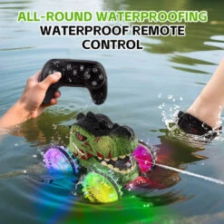 Amphibious RC Car 360° Stunt Dinosaur Car Waterproof 4WD Spray Water Car Colored Wheels -Sun Baby Sales Store Amphibious RC Car Stunt Dinosaur Car 4
