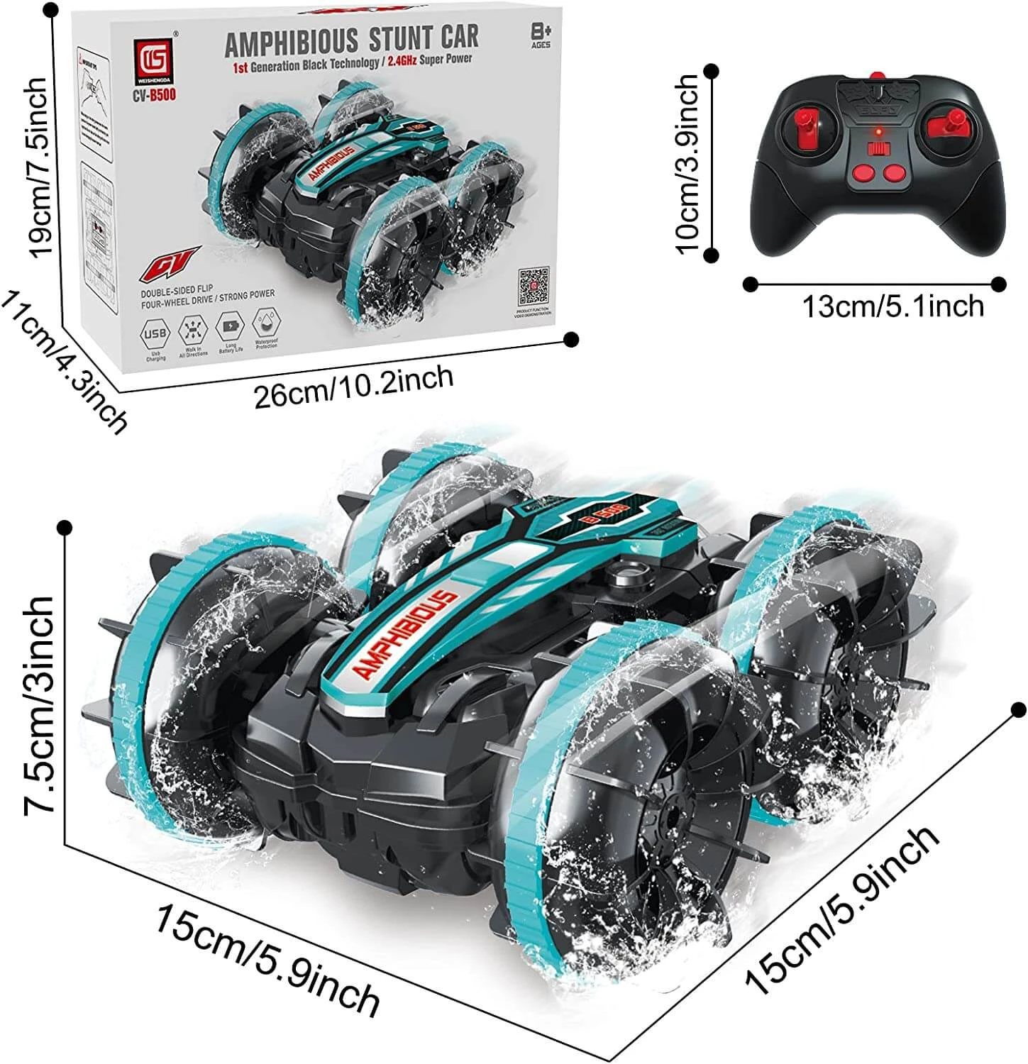 Amphibious Stunt RC Car 360° Rotate And 180° Flips Water Land Remote Control Car 13 Amphibious Stunt RC Car 360° Rotate And 180° Flips Water Land Remote Control Car - Image 13