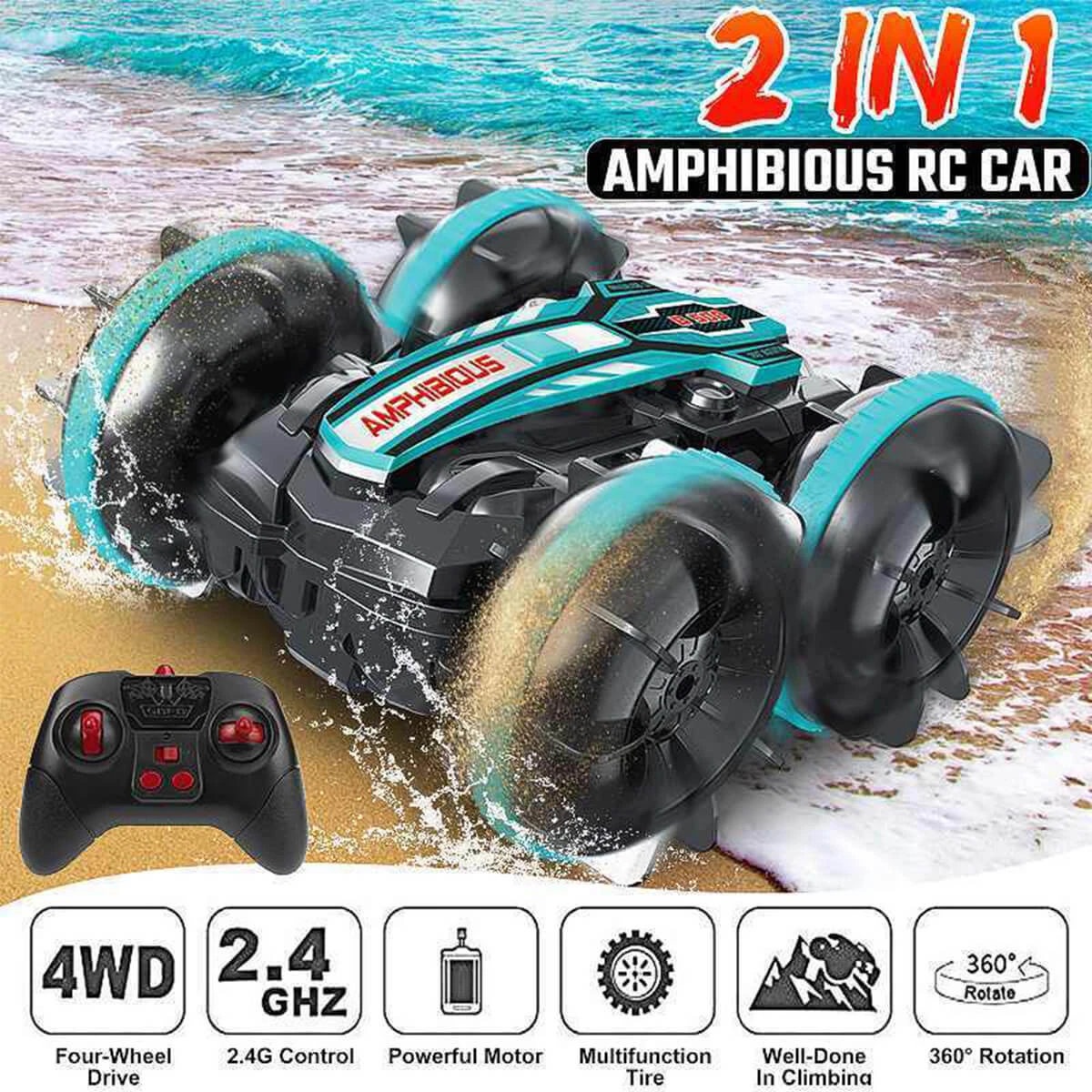 Amphibious Stunt RC Car 360° Rotate And 180° Flips Water Land Remote Control Car 5 Amphibious Stunt RC Car 360° Rotate And 180° Flips Water Land Remote Control Car - Image 5