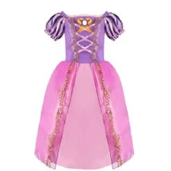 Long Hair Princess Dress Little Girls Pink Purle Outfit Halloween Party Dress Ball Gown