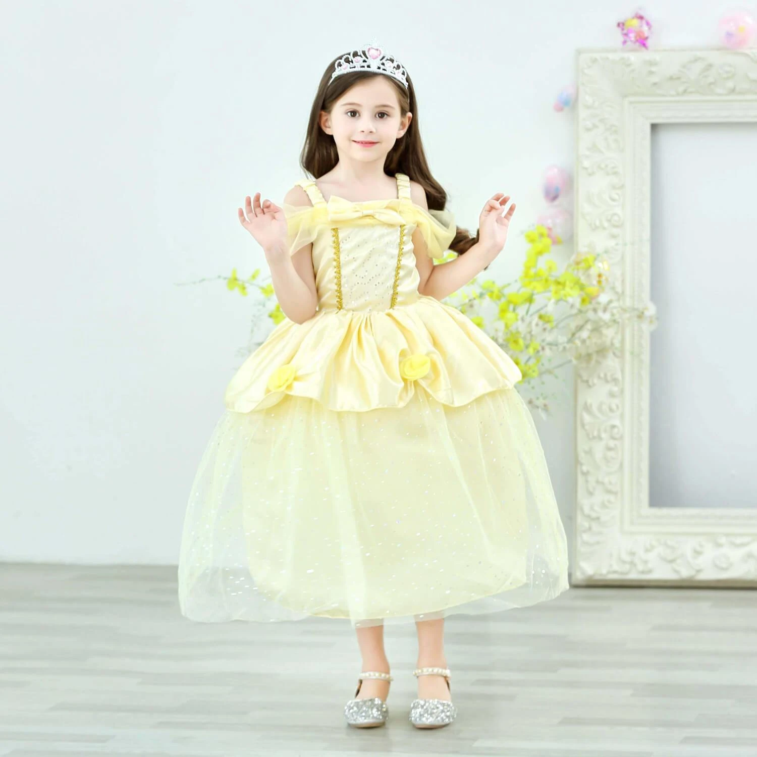 Princess Girls Costume Shining Sequin Overlay Party Dress Off Shoulder Layered Dress 7 Princess Girls Costume Shining Sequin Overlay Party Dress Off Shoulder Layered Dress - Image 7