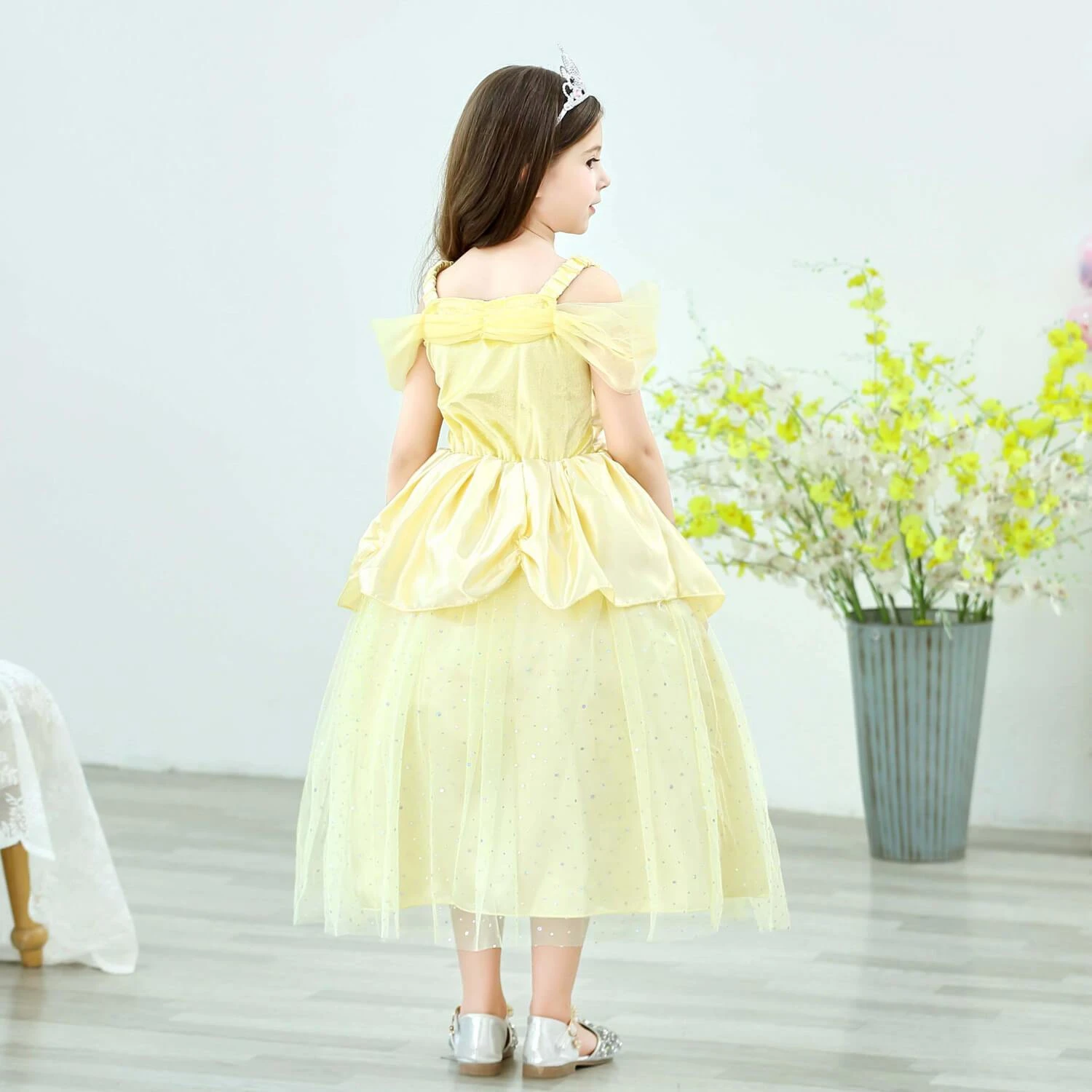 Princess Girls Costume Shining Sequin Overlay Party Dress Off Shoulder Layered Dress 2 Princess Girls Costume Shining Sequin Overlay Party Dress Off Shoulder Layered Dress - Image 2