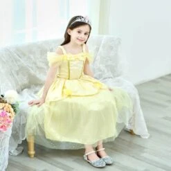 Princess Girls Costume Shining Sequin Overlay Party Dress Off Shoulder Layered Dress 12 Princess Girls Costume Shining Sequin Overlay Party Dress Off Shoulder Layered Dress -Sun Baby Sales Store BellaPrincessGirlDresses 4