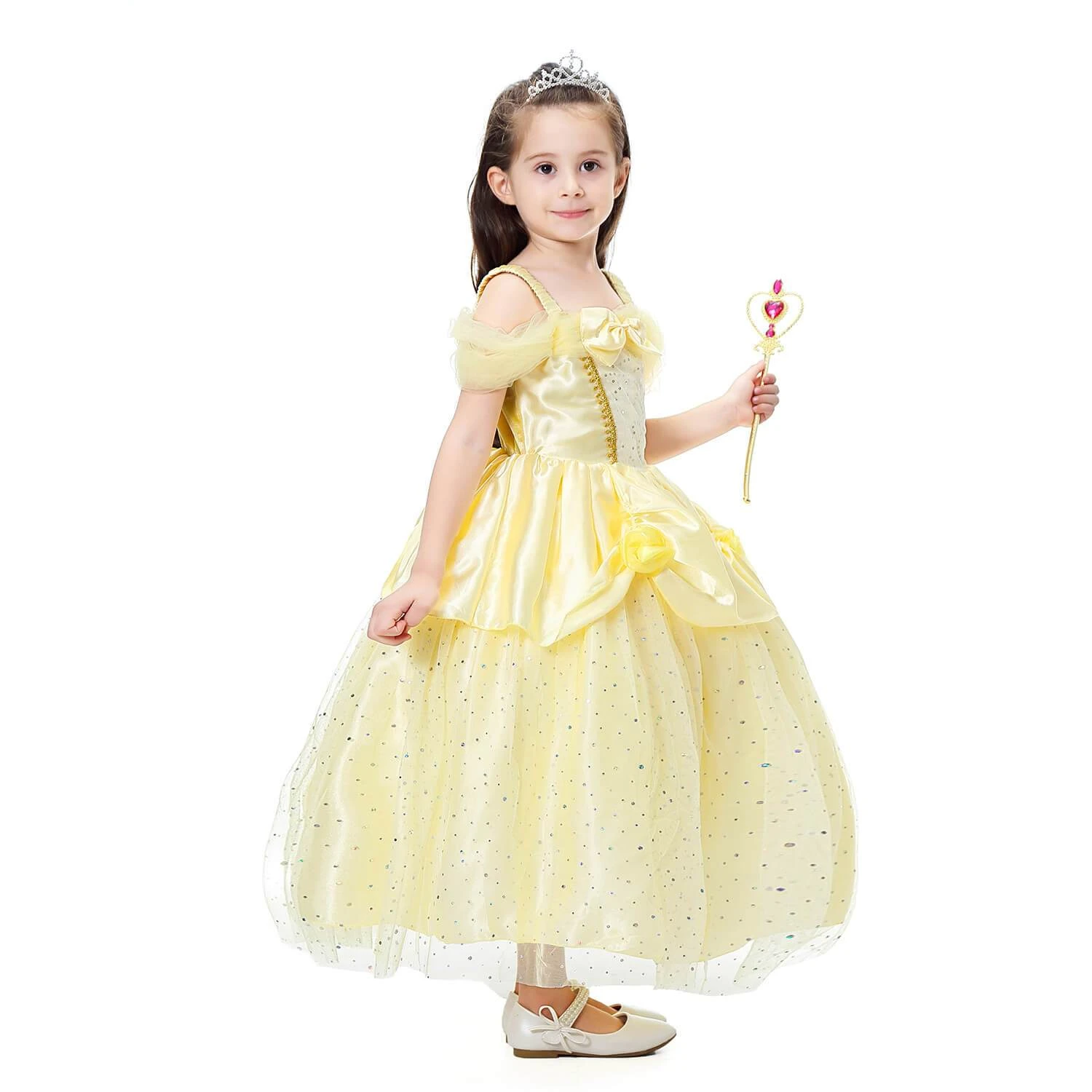 Princess Girls Costume Shining Sequin Overlay Party Dress Off Shoulder Layered Dress 4 Princess Girls Costume Shining Sequin Overlay Party Dress Off Shoulder Layered Dress - Image 4